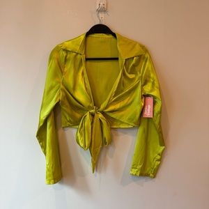 Vintage Bright Green Cropped Wrap Top